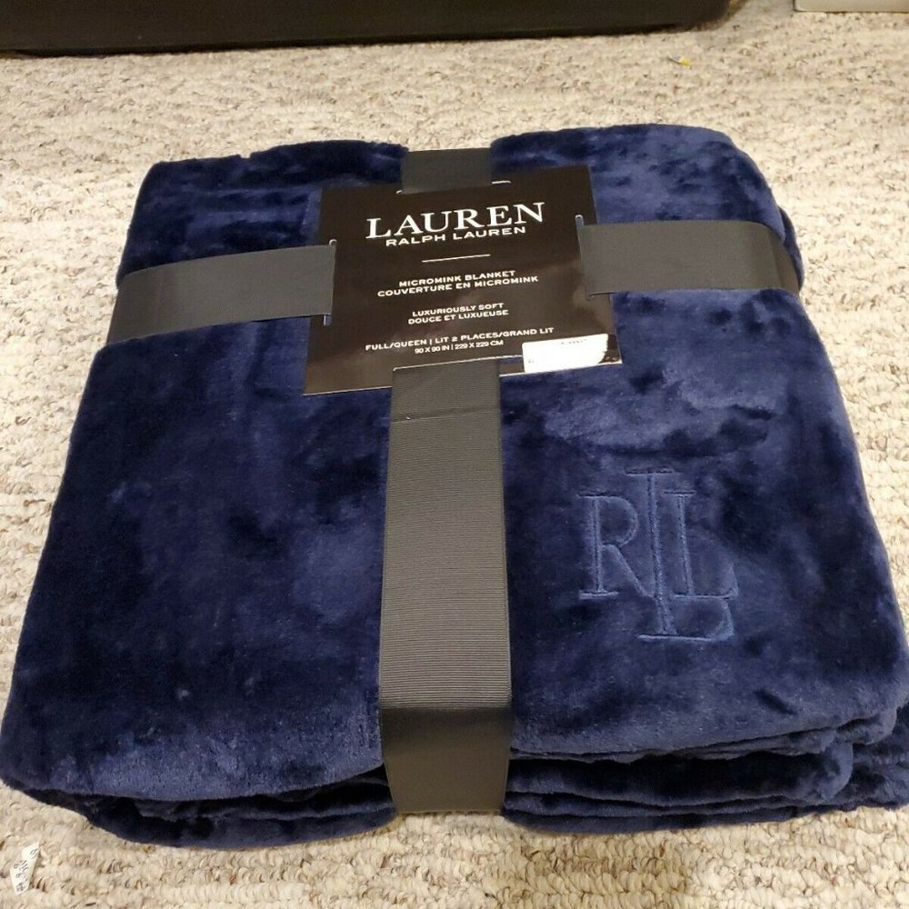 NEW Ralph Lauren Micromink Navy KING Blanket
